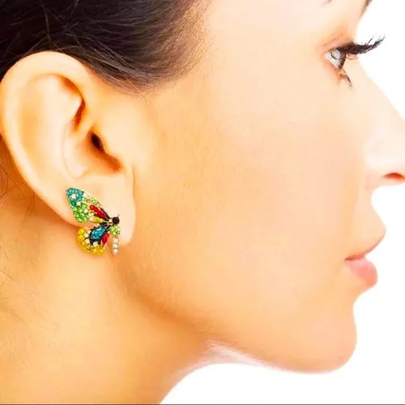 New! Small Butterfly Rhinestone Earrings - Picture 2 of 16